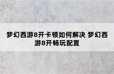 梦幻西游8开卡顿如何解决 梦幻西游8开畅玩配置